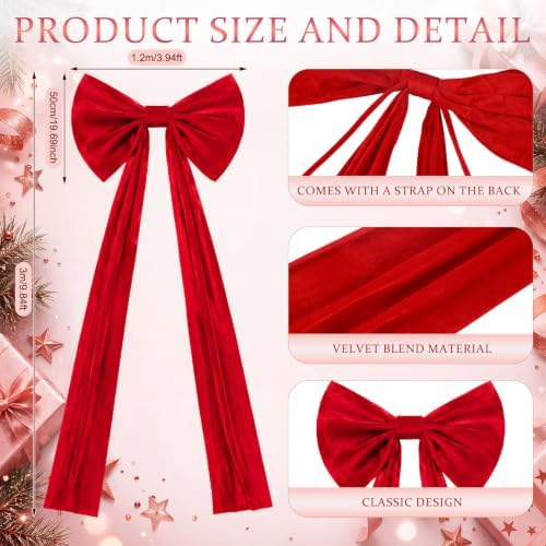 118 x 47 Extra Large Christmas Red Velevt Bow Outdoor