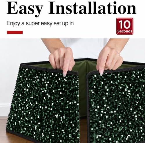 XmasExp Christmas Tree Collar, 33.5 inch Sequin Tree Skirt Stand Base Cover for Home Decor, Large Size 6 Piece, Green