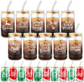 21 Pcs Christmas Glass Cups with Lids Straws 1 Set(20sheet) Gift Paper