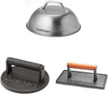 Cuisinart CMD-108 Melting Dome, 9",Stainless steel & Smashed Burger Press, Cast Iron CISB-111 & CGPR-221 Cast Iron Grill Press (Wood Handle), Weighs 2.1-pounds