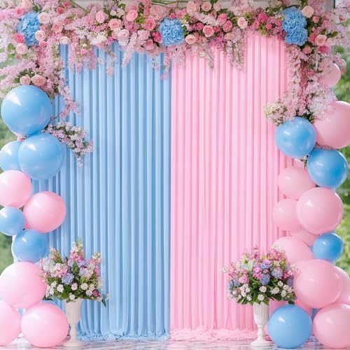 Pink Blue Backdrop Curtains for Gender Reveal Boy or Girl Parties Wrinkle Free Photo Curtains Backdrop Drapes Fabric Decoration for Birthday Party Baby Shower 5ft x 8ft,2 Panels