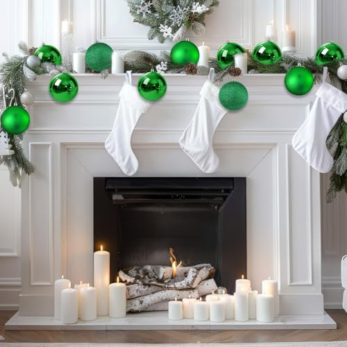 Jenaai 12 Pcs Large Green Christmas Ball Ornaments, 4 Inch Big Oversized Shatterproof Christmas Tree Decorations Matte Glitter Giant Jumbo Plastic Hanging Baubles for Xmas Holiday Party Indoor Outdoor