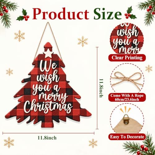 Christmas Decorations Buffalo Plaid Christmas Tree Wooden Hanging Sign