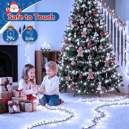 1000 LED 49FT Cluster Lights, Plug in White Christmas Lights