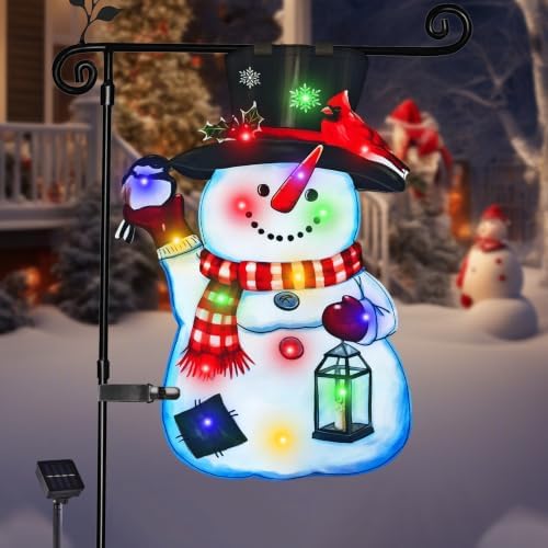 12x18 Solar Christmas Snowman Garden Flag, Outdoor Decor