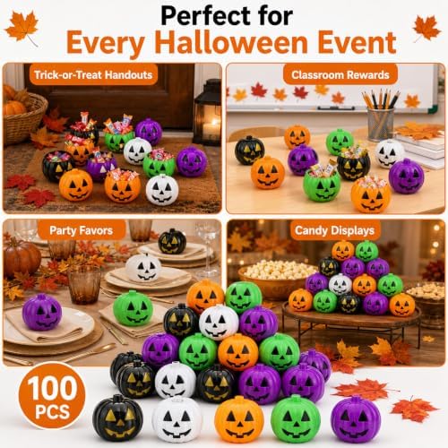 100Pcs Halloween Pumpkin Candy Holders, Plastic Mini Pumpkin Bucket