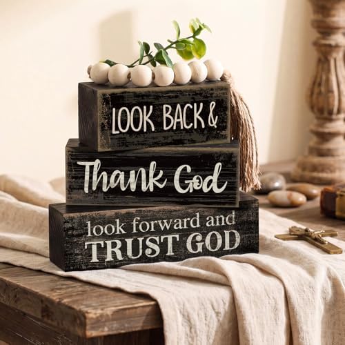 Moucuny 4 Pcs Farmhouse Table Decor Inspirational Wooden Block Signs