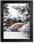 Framed Snowy Firewood Canvas Wall Art, Winter, Black Frame Inch 24x36