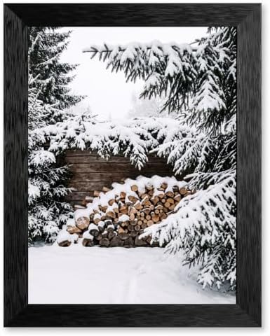 Framed Snowy Firewood Canvas Wall Art, Winter, Black Frame Inch 8x10