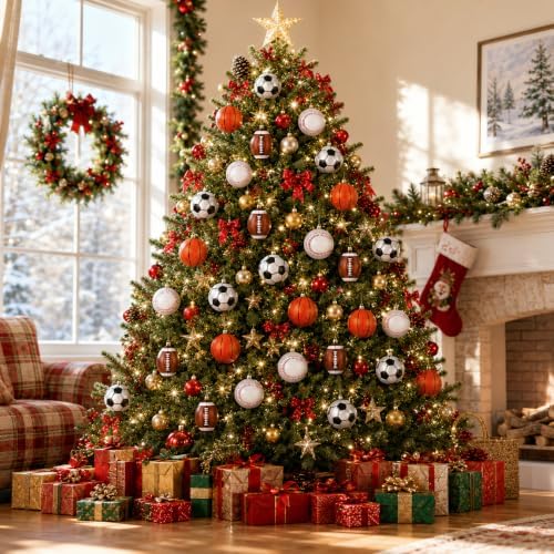 Syhood 64 Pcs Christmas Sport Ball Ornaments Tree Decor with Hanging Loop