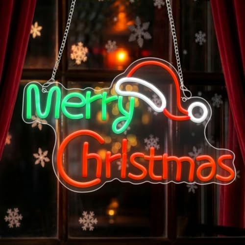 Merry Christmas LED Neon Sign USB Powered Wall Light with Santa Hat