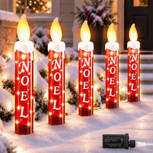 5 Pack Noel Christmas Candle Stake Lights, 23 in (Red, White)