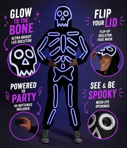 Tipsy Elves Men's Halloween Skeleton Costume Hooded Jumpsuit Adult Onesie