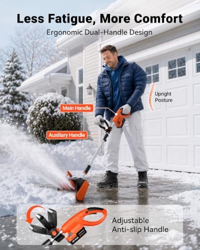 VOLTASK 24V Cordless Snow Shovel, 13.2 Inch Electric Snow Blower, 23 Ft Snow Thrower, 4Ah Battery Snow Shovel with Directional Plate & Adjustable Handle (Battery & Quick Charger Included), Orange