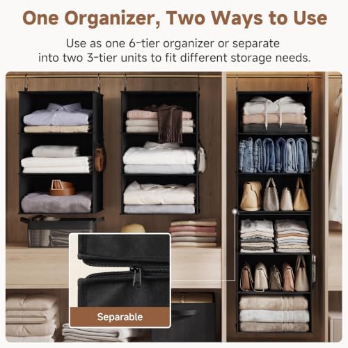 StorageWorks Hanging Closet Organizer, 6-Shelf with 2-in-1 Design, Ivory