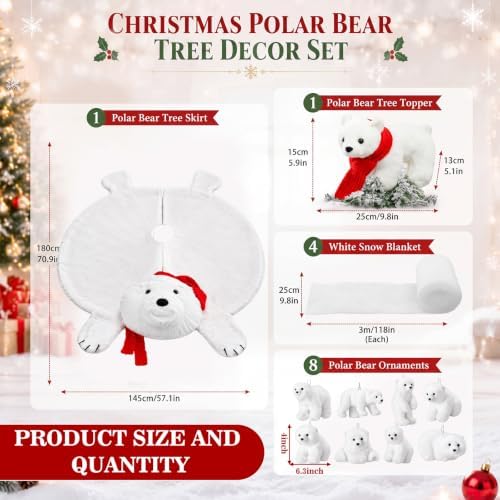 Hollowfly 14 Pcs Polar Bear Christmas Tree Decor Set, Xmas Winter Decor