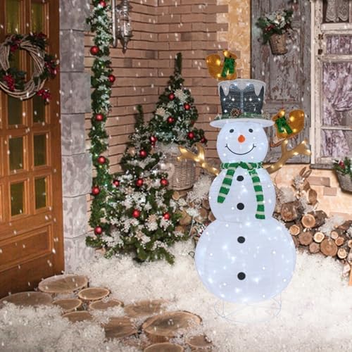 Outdoor Snowman Lighted, Pop-Up Lighted Snowman Outdoor Christmas Decorations Prelit 120 LED Lights Plug-in, Collapsible Light Up Snowmen with Squirrels Pine Cone Home Balcony Porch Yard Decor-Green