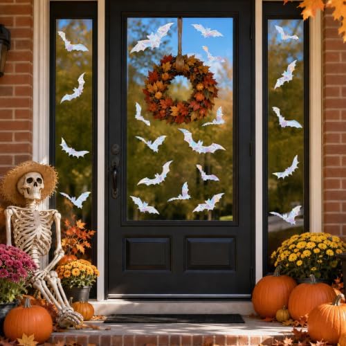 Halloween Bat Rainbow Window Clings, 26 Bats Suncatcher Sticker Decorations