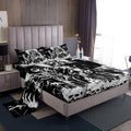 Skeleton Bed Sheet Queen Size Black White Sheets Sets Adults Bedroom Decor Gothic Skull Microfiber Bedding Set with Flat,Fitted Sheet,2 Pillow Cases