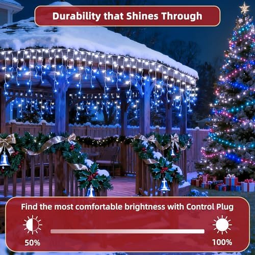 612 LED 60ft Christmas Lights with 136 Drops, 12 Lighting Modes Blue & White Christmas Decoration Twinkling Lights Dimmable, Timer Outdoor Waterproof Fairy Lights for Indoor Garden House Eaves Roof