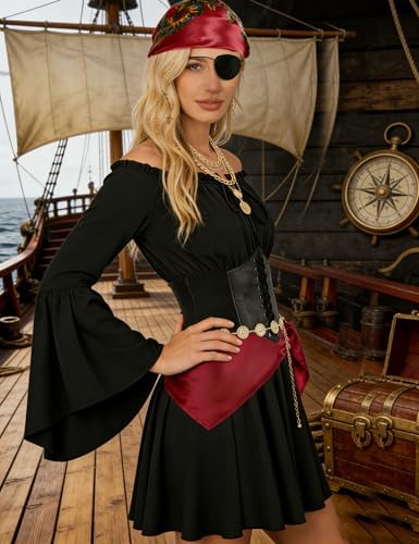 Women Pirate Costume Set Halloween Dress Outfit with Accessories
