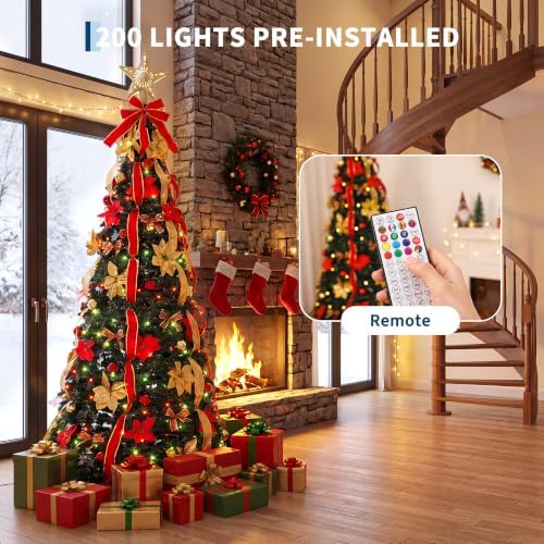 Garvee 6 FT Pop Up Christmas Tree, Pre-Decorated Xmas Tree Lighted Top Star