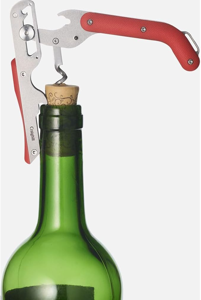 Craighill Best Wine Key - Sommelier Designed Stainless Steel Wine Opener with Corkscrew, Foil Cutter, and Crown Cap Bottle Opener, Heavy Duty - Matte Red