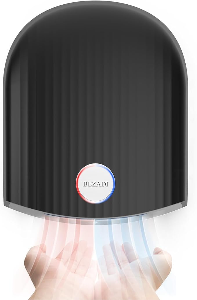 1200W Commercial Hand Dryer, High-Speed Hot & Cold Wind, Wall Mounted, Automatic Hand Dryer for Home, Bathroom, Industry - 110V, Black, ABS Material