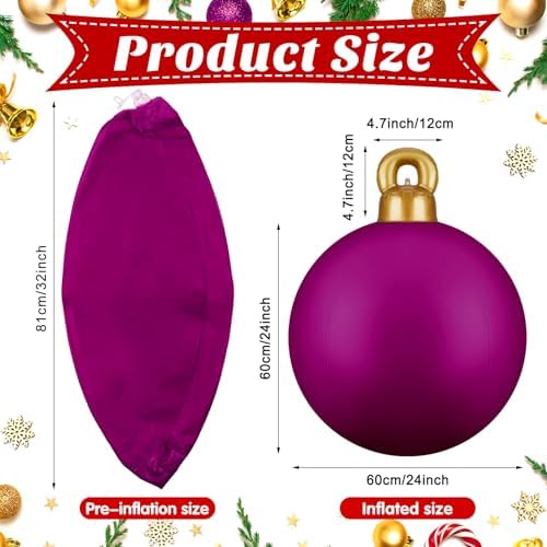 Jetec 4 Pcs Giant Inflatable Christmas Ball, Solid, Purple