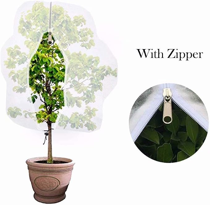 Agfabric Plant Covers Freeze Protection with Zipper 108"x108" 0.9oz Plant Frost Protection Covers Garden Plant Cover Drawstring Bags Winter Frost Pests Protection,White