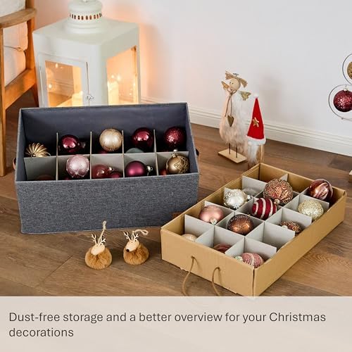 LOVE IT STORE IT Premium Storage Box for Christmas Baubles - Box for Fabric Christmas Tree Decorations - 30 Compartments, Tray Completely Removable - Grey - 58 x 36 x 25 cm