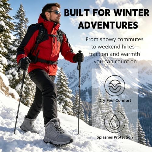 Mens Winter Boots Waterproof Snow Boots Ankle Backpacking Hiking Boots