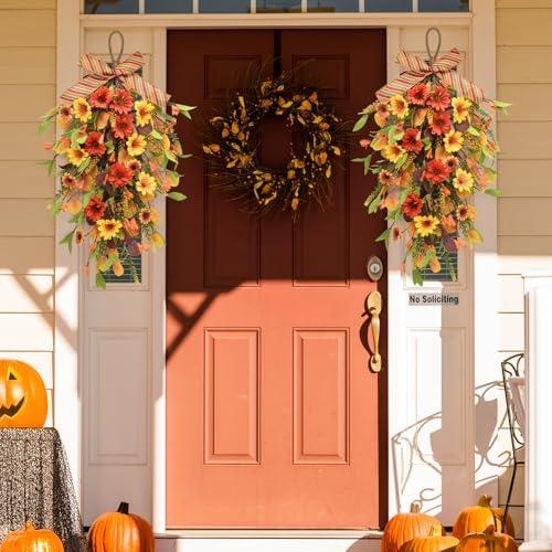 Fall Swag Wreaths for Front Door Decor, Fall Porch Decorations for Home