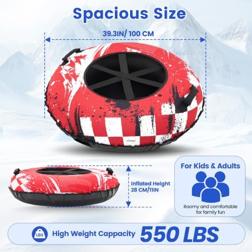 MOPHOTO Snow Tube, 39"/42" Heavy Duty Inflatable Snow Tube, Supports 550lbs