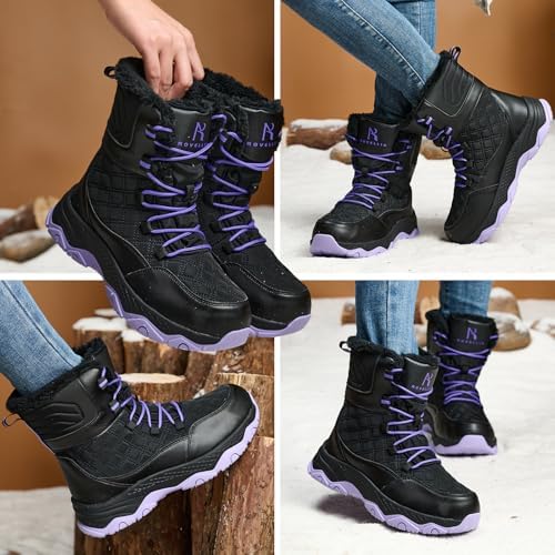 Snow Boots for Women Waterproof Mid-Calf Booties Winter Hiking Boot Durable Warm Winter Outdoor Footwear Fur Lined Boot Non-Slip Climbing Shoes