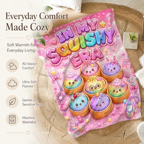 60" x 80" Kids Teens Blankets Gift for Girls, Cute Dumpling Throw Blankets
