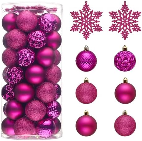 Valery Madelyn Christmas Tree Decorations Ornament Set, 50ct 2 Inches Rose Red Shatterproof Christmas Ball Ornaments Hanging Xmas Holiday Party Decor