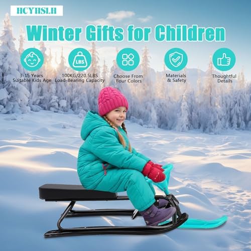 220.5LBS Load Snow Racer Sled, Kart Ski Sled Slider Board w/Foot Brakes, 31.1In Baseboard Steel Frame Skiing Kids Ride Outdoor Winter Toboggan w/Anti-Slip Pedal