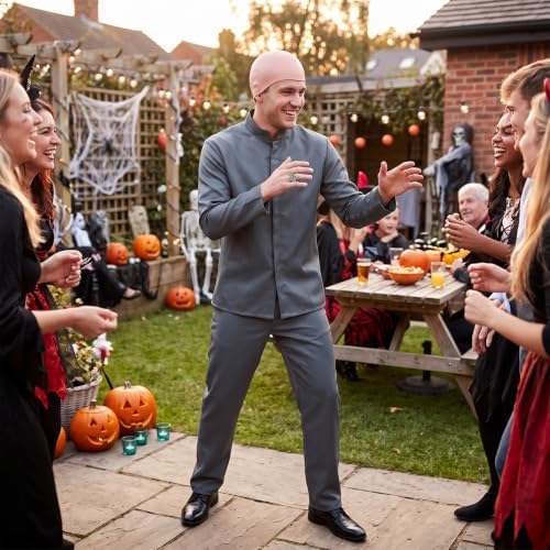 Halloween Costumes Men Bald Costume Set Grey Power Suit
