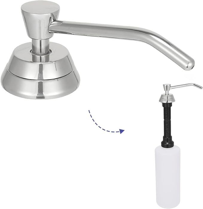 Stardrix Heavy Duty Brass Countertop Liquid Soap Dispenser, Commercial Grade Top Fill Built-in Soap Dispenser with 34 oz/ 1L Bottle for Bathroom, Kitchen, Public Restroom, Chrome Finish, 4” Spout