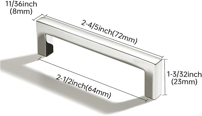 khtumeware 2 Pack 2-1/2 inch(64mm) Hole Center Polished Nickel Cabinet Pulls Solid Heavy-Duty Square Cabinet Handles Drawer Pulls Kitchen Cabinet Hardware Kitchen Handle