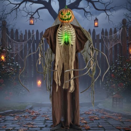 Tangkula 6 FT Halloween Animatronics Standing Pumpkin Scarecrow Decorations