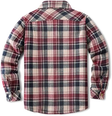Men's Sherpa Cotton Flannel Shirt Jacket Plaid Button Coat Pocket