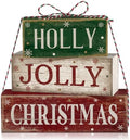 Moucuny 4 Pcs Christmas Table Decoration for Home Rustic Jolly Stacked Sign
