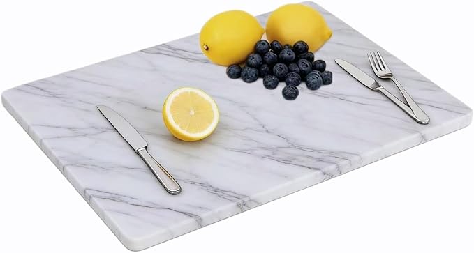 Carrara Marble Cutting Board for Kitchen, 20 x 16 Inch Large Marble Pastry Slab, White Stone Cutting Board for Dough Kneading, Baking, Rolling, Cheese