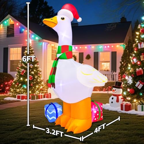 KOOY 6FT Inflatable Christmas Decorations, Christmas Blow Ups Yard Decorations with LED Light Up, Goose with Gift Box Inflatable Outdoor Decorations for Xmas Yard Decor
