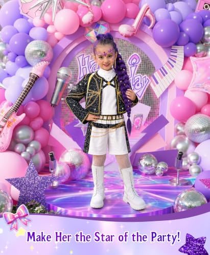 Girls Halloween Costume, Pop Singer Costume, Top Pants with Purple Braid for Cosplay Birthday Party, 4-12 Years