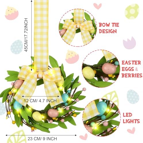 Syhood 2 Pcs 9 Inch Lighted Mini Easter Egg Wreaths