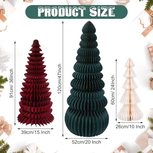 3 Pcs Large Honeycomb Christmas Tree,Classic,Green, Red, White
