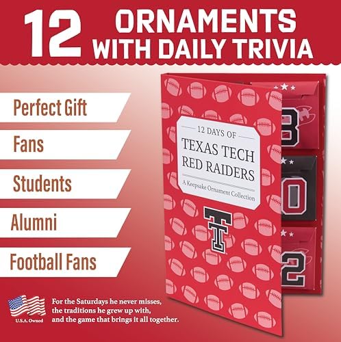 Texas Tech Merch 12-Day Holiday Ornament Advent Calendar Football Gift